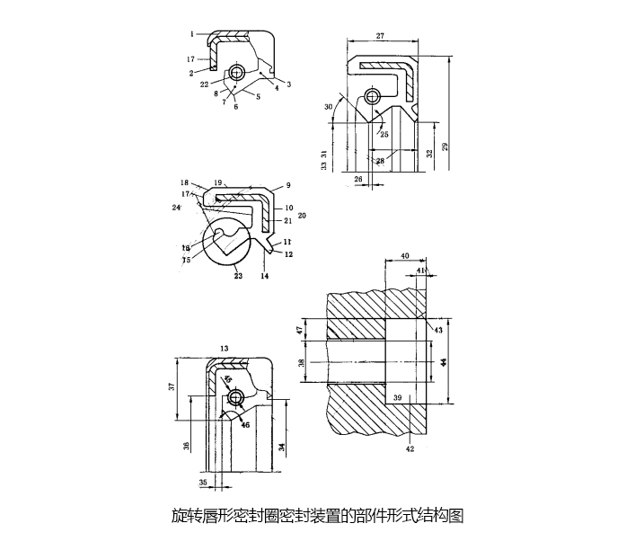 旋轉(zhuǎn)唇形密封圈密封裝置的部件形式結(jié)構(gòu)圖