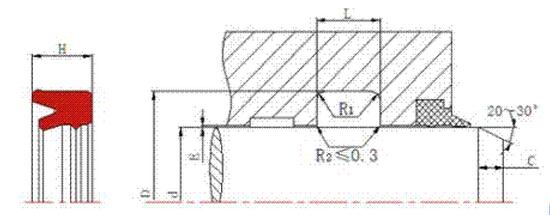軸用雙唇U型密封圈DUR截面圖