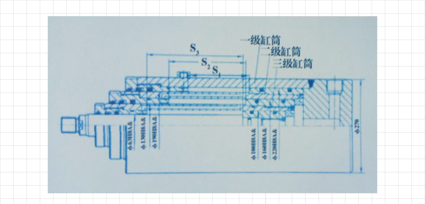 典型的雙作用多級(jí)液壓缸密封件結(jié)構(gòu)平面圖